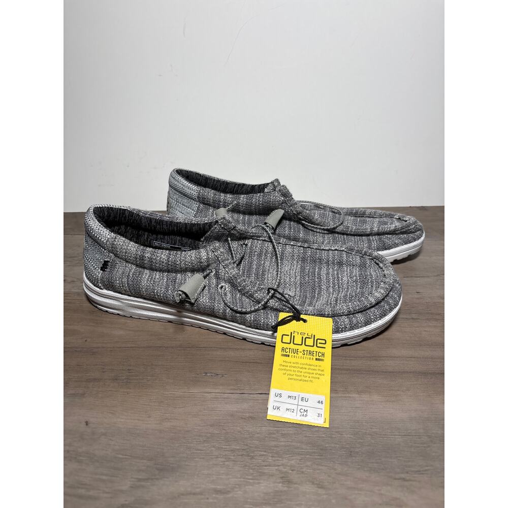 Hey Dude Wally Stretch Mix Granite Gray Black‎ Men’s Slip on Size 13 EU 46- NWT